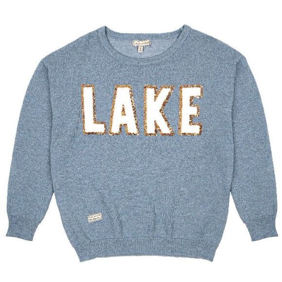 Simply Southern Lightweight Sweater Blue LAKE Spellout Women’s XL Sequins Casual - Picture 1 of 9